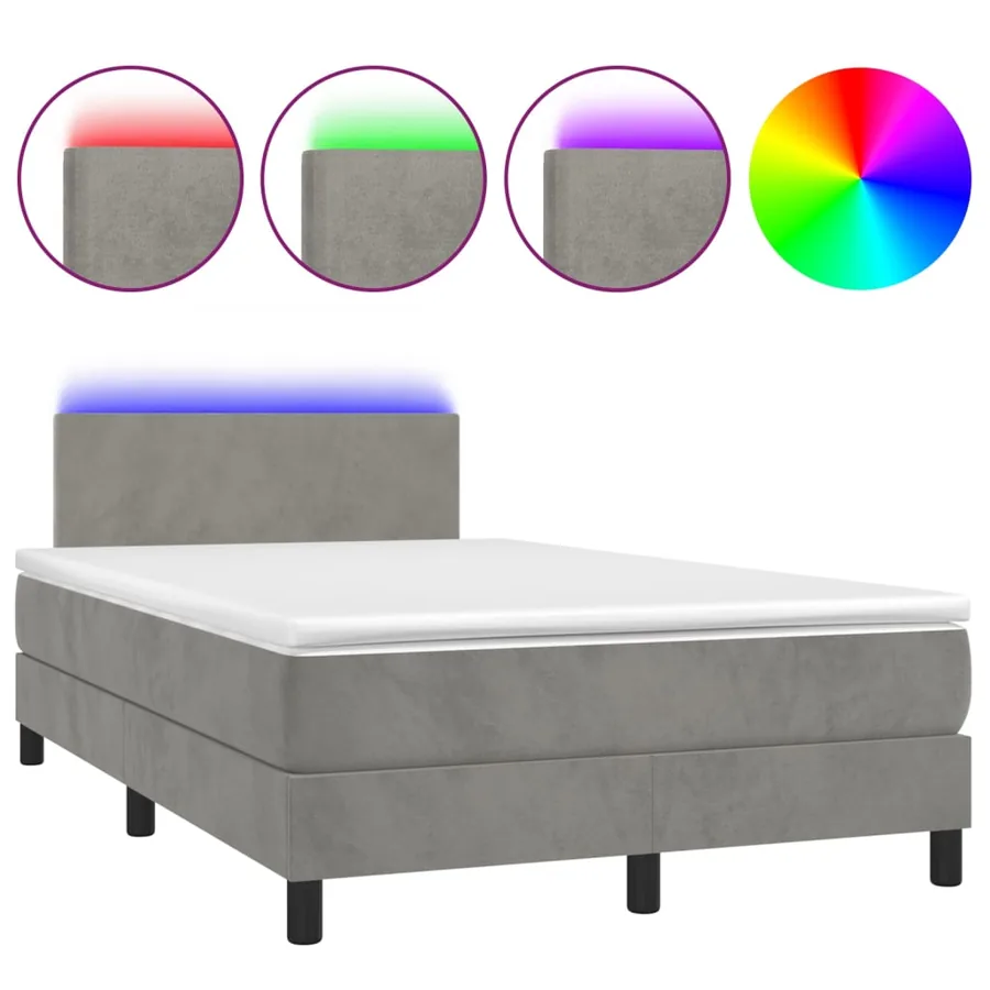 Sommier à lattes de lit avec matelas LED Gris clair 120x200 cm - 2