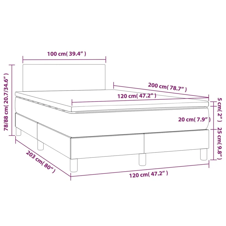 Sommier à lattes de lit avec matelas LED Gris clair 120x200 cm - 8