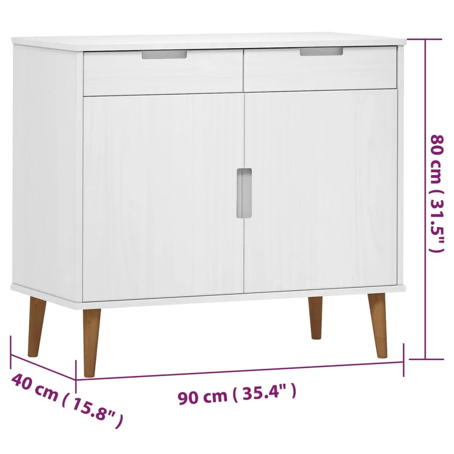Buffet MOLDE Blanc 90x40x80 cm Bois massif de pin - 8