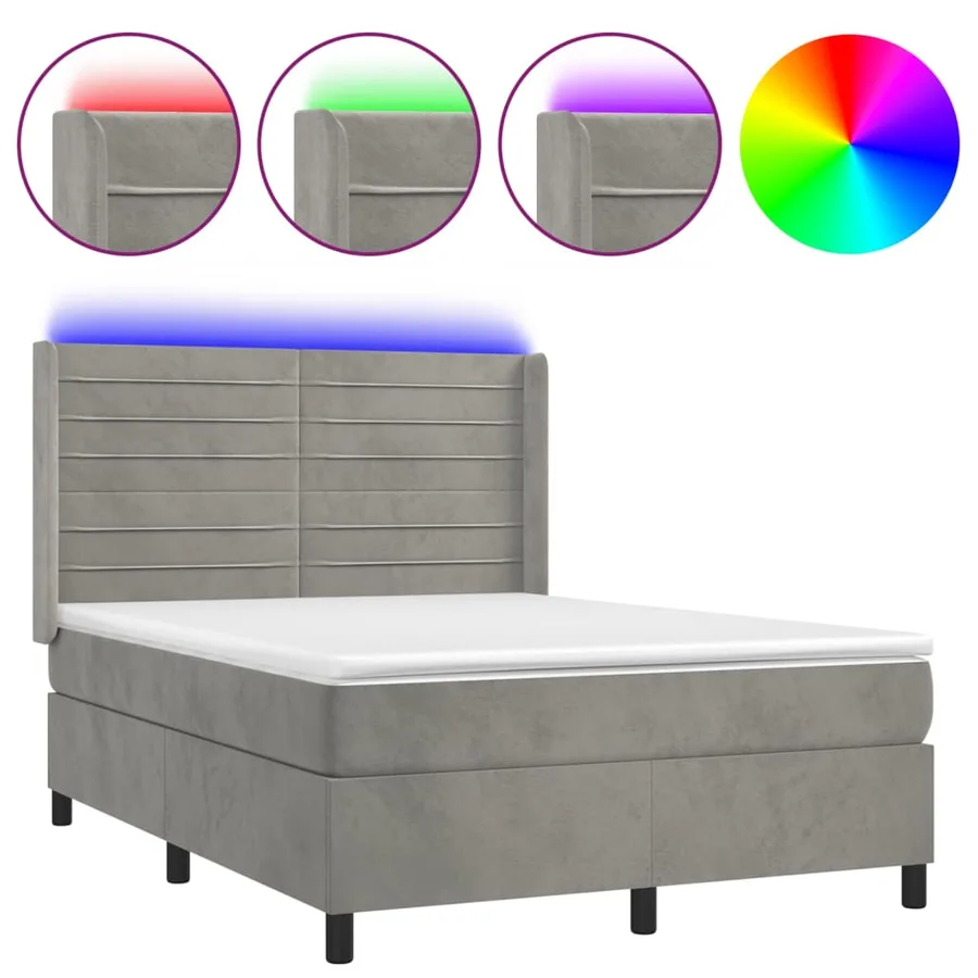 Sommier à lattes de lit matelas et LED Gris clair 140x200 cm - 2