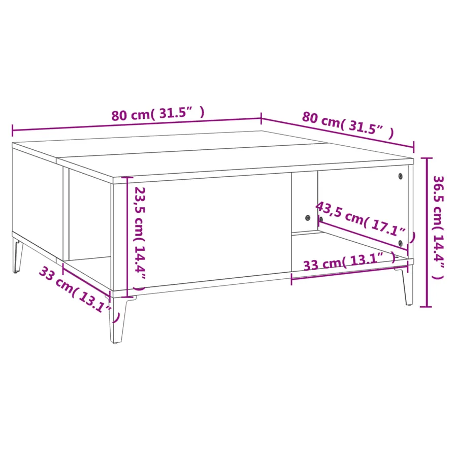 Table basse gris béton 80x80x36,5 cm bois d'ingénierie - 8