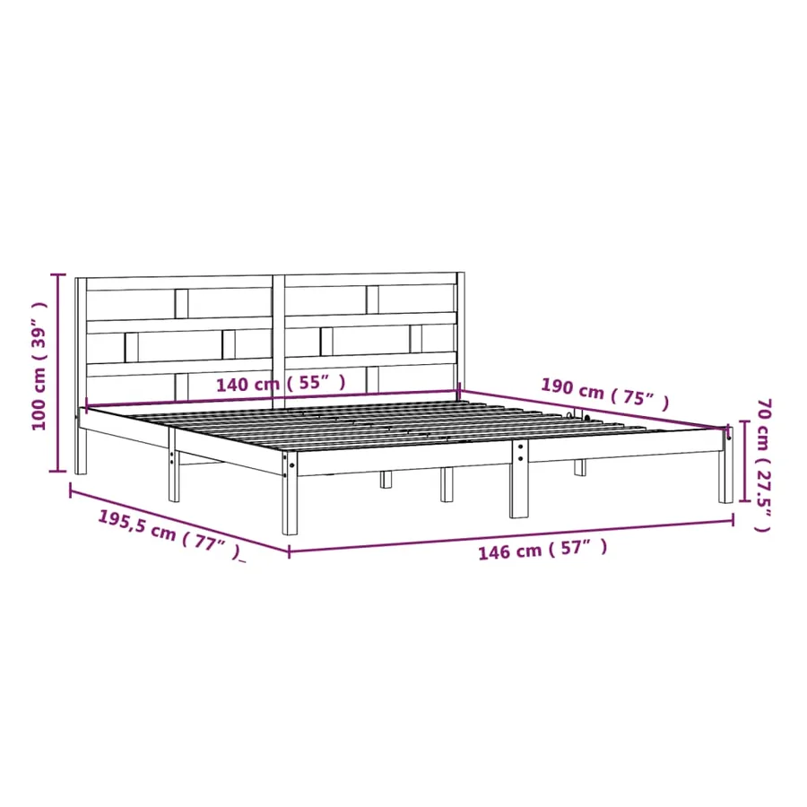 Cadre de lit sans matelas bois massif 140x190 cm - 9
