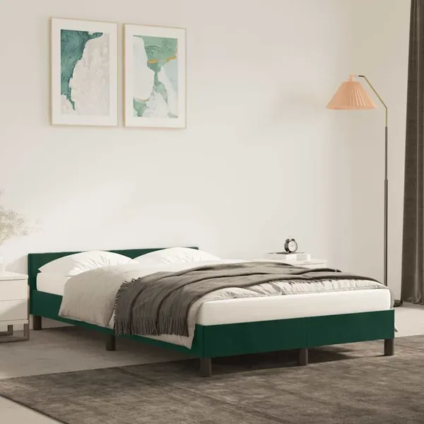Cadre de lit sans matelas vert foncé 120x200 cm velours