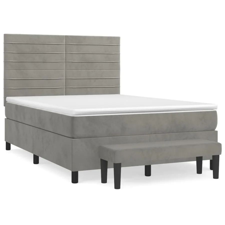 Sommier à lattes de lit et matelas Gris clair 140x200cm Velours - 2