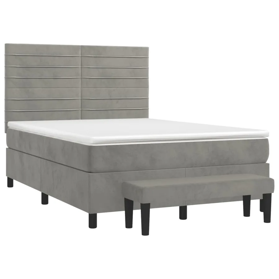 Sommier à lattes de lit et matelas Gris clair 140x200cm Velours - 3