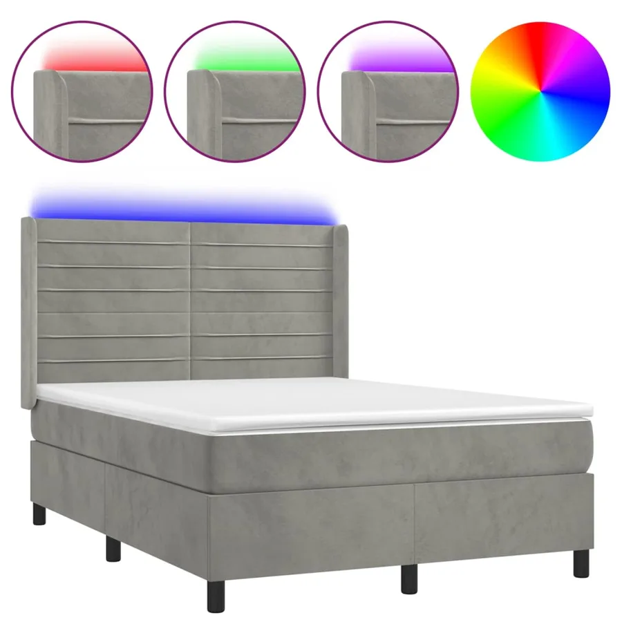 Sommier à lattes de lit matelas et LED Gris clair 140x190 cm - 2