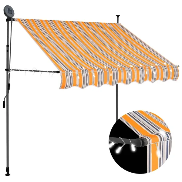 Auvent manuel rétractable avec LED 200 cm Jaune et bleu