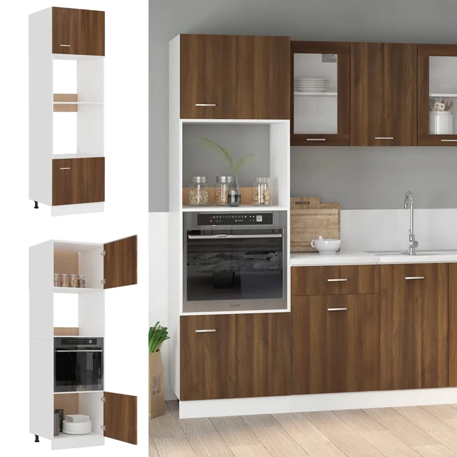 Meuble micro-ondes "Lyon" Chêne brun 60 x 57 x 207 cm Bois d'ingénierie