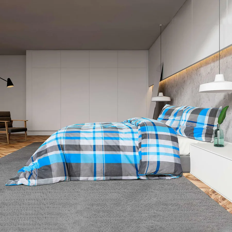 Ensemble de housse de couette Bleu et gris 140x200 cm Coton - 4
