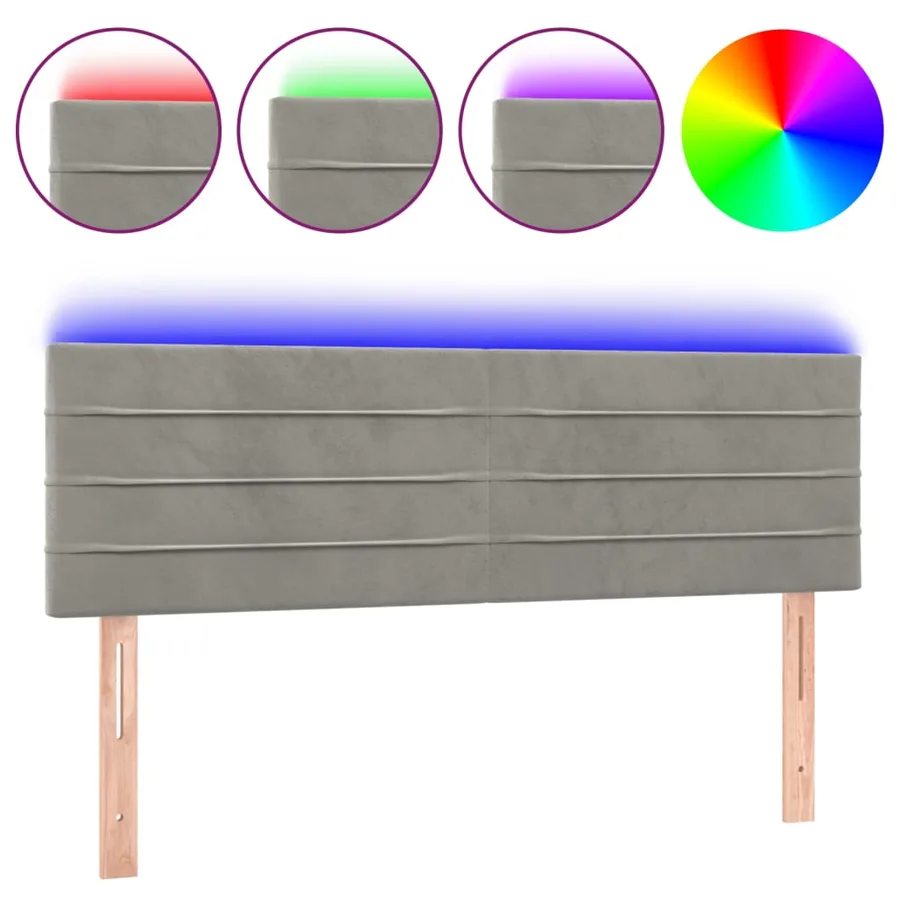 Tête de lit à LED Gris clair 144x5x78/88 cm Velours - 2