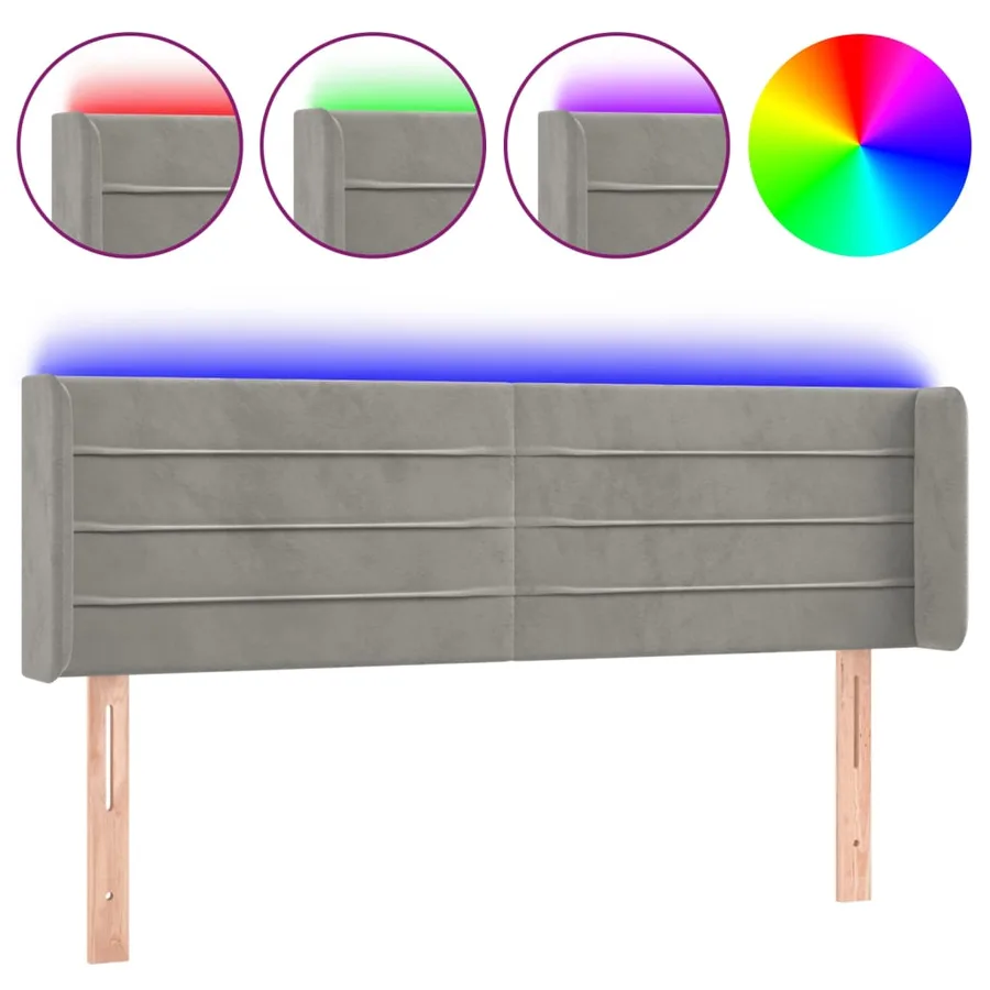 Tête de lit à LED Gris clair 147x16x78/88 cm Velours - 2