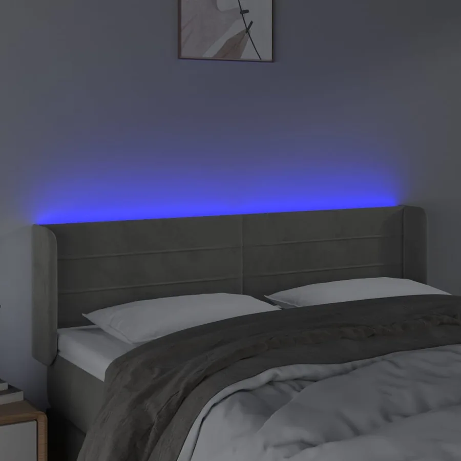 Tête de lit à LED Gris clair 147x16x78/88 cm Velours - 4