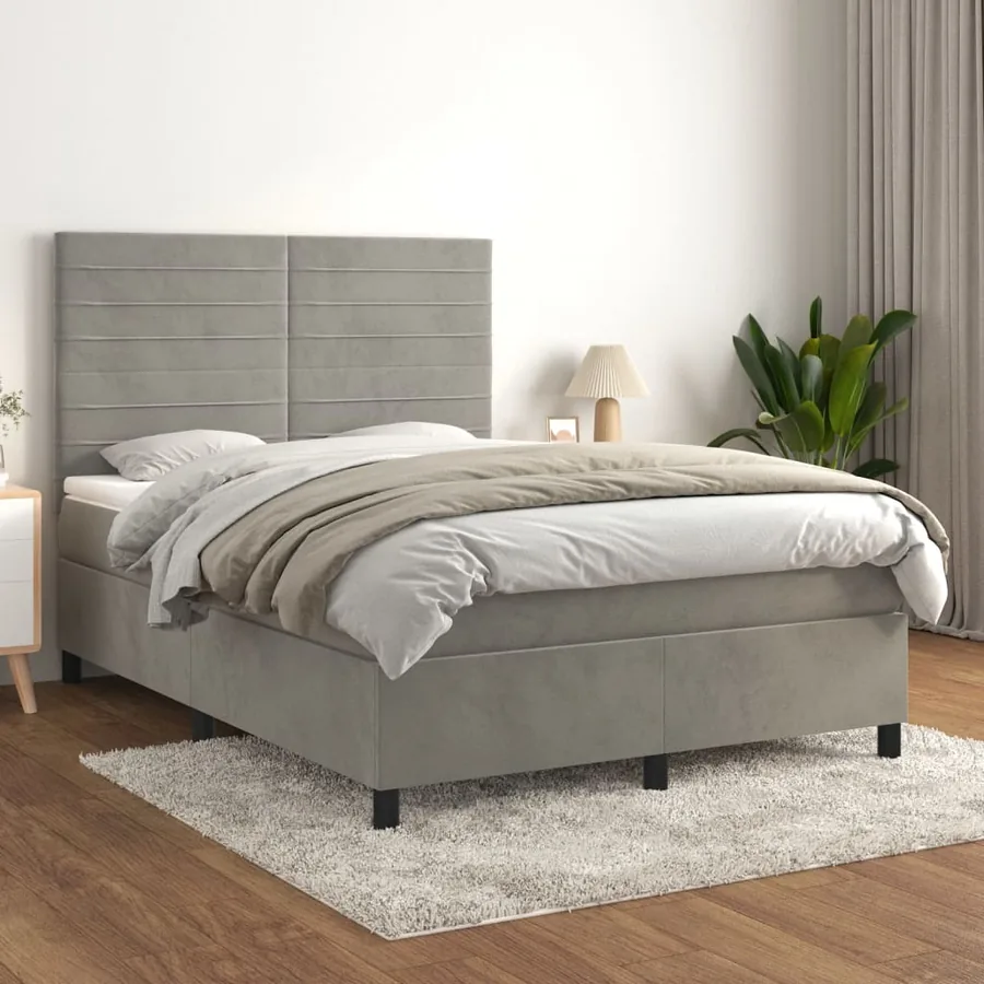 Sommier à lattes de lit et matelas Gris clair 140x200cm Velours