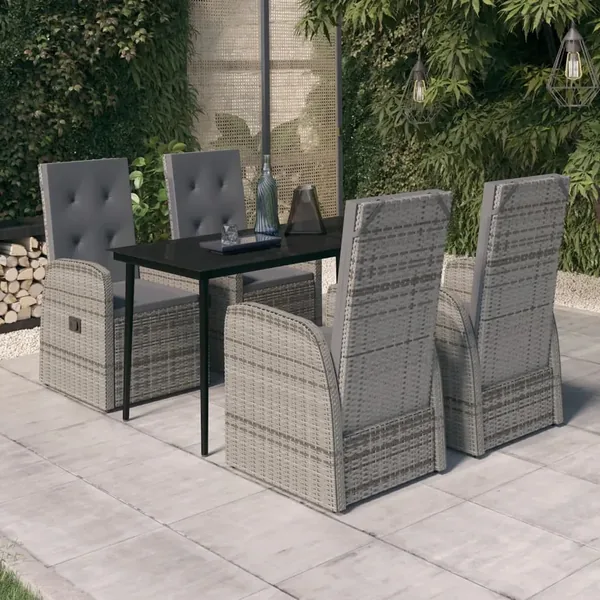 Ensemble à manger de jardin avec coussins 5 pcs Gris