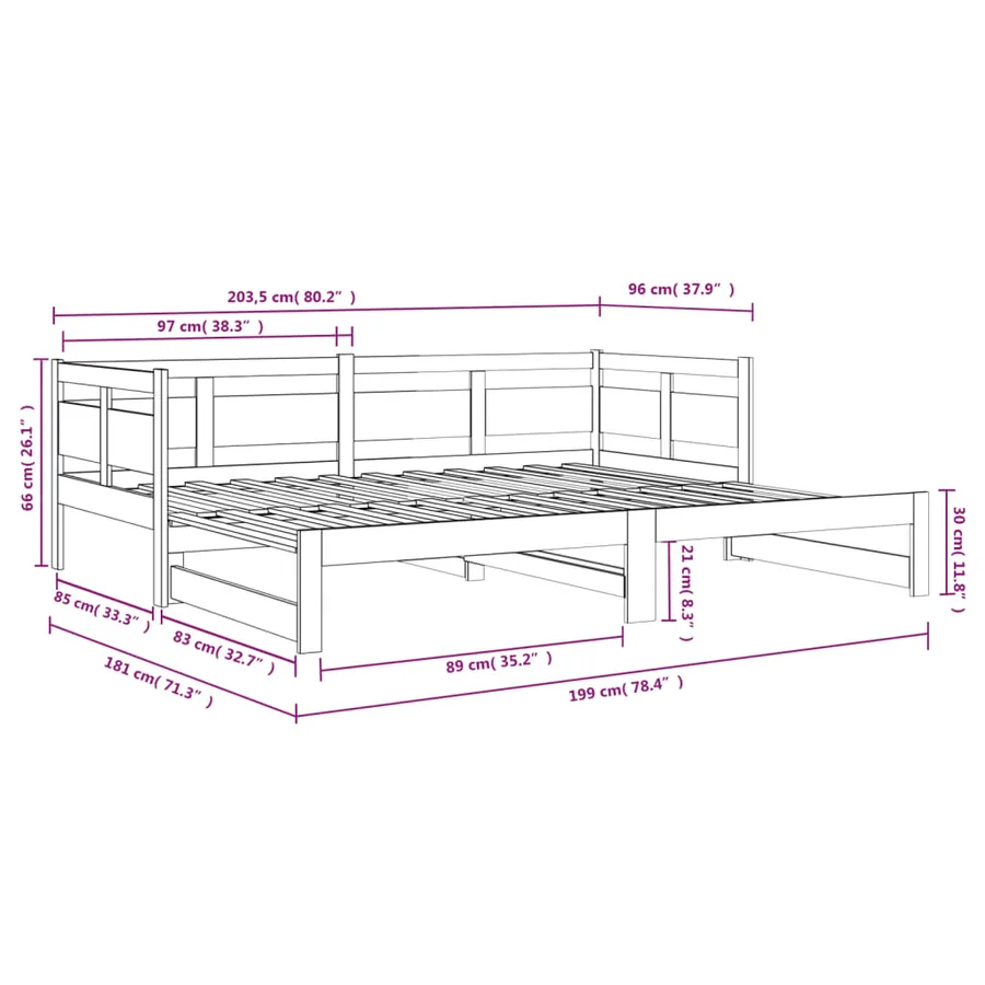 Lit coulissant sans matelas blanc 2x(90x200) cm - 11