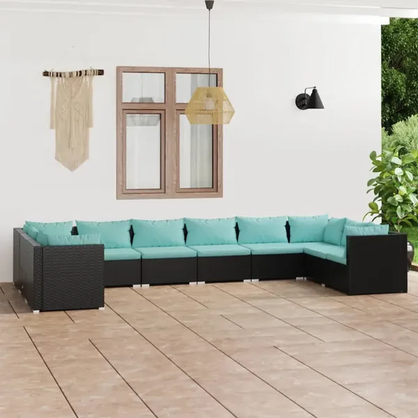 Salon de jardin 10 pcs avec coussins Résine tressée Noir