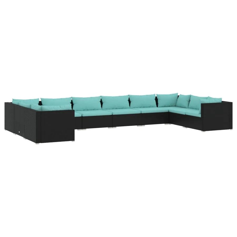 Salon de jardin 10 pcs avec coussins Résine tressée Noir - 2