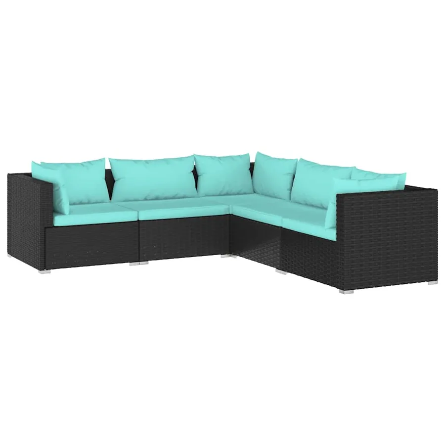 Salon de jardin 5 pcs avec coussins Résine tressée Noir - 2