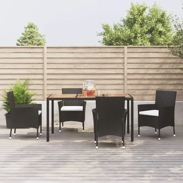 Ensemble à manger de jardin coussins 5pcs Noir Résine tressée