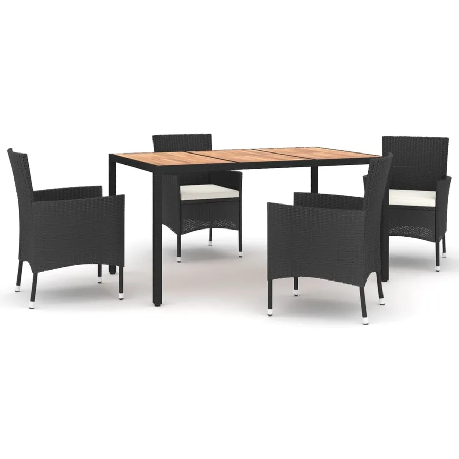 Ensemble à manger de jardin coussins 5pcs Noir Résine tressée - 2