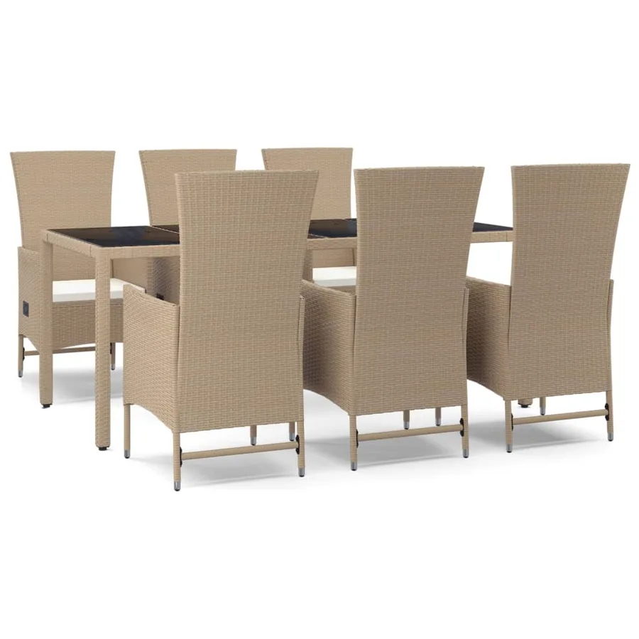 Ensemble à manger de jardin et coussins 7 pcs beige poly rotin - 2