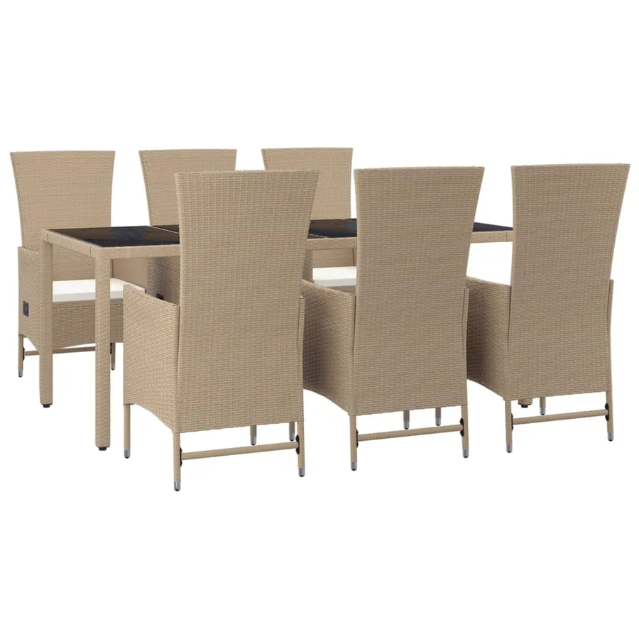 Ensemble à manger de jardin et coussins 7 pcs beige poly rotin - 3