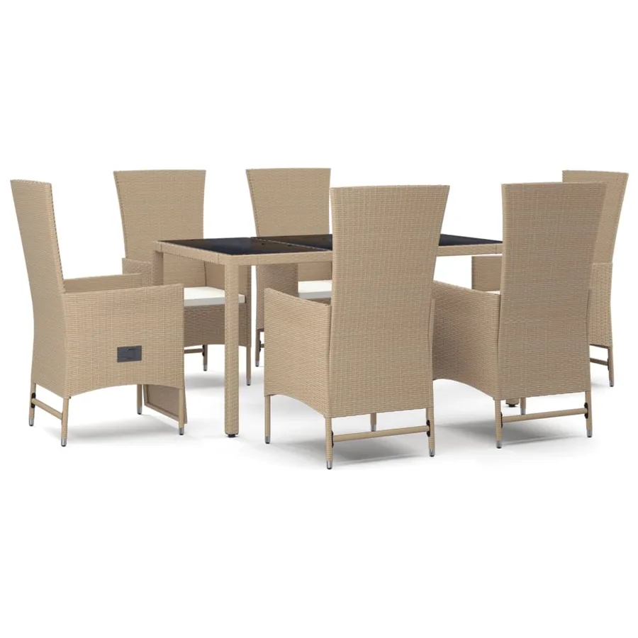 Ensemble à manger de jardin et coussins 7 pcs beige poly rotin - 2