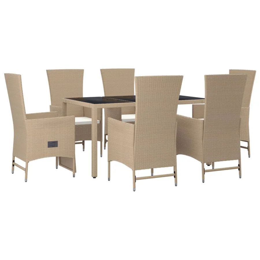 Ensemble à manger de jardin et coussins 7 pcs beige poly rotin - 3