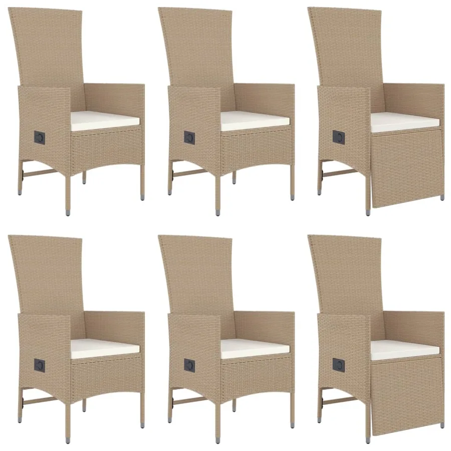 Ensemble à manger de jardin et coussins 7 pcs beige poly rotin - 4