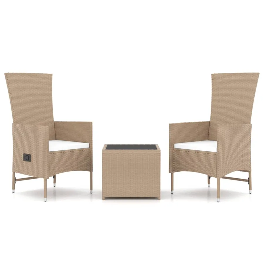 Ensemble de salon de jardin 3 pcs beige poly rotin et acier - 2