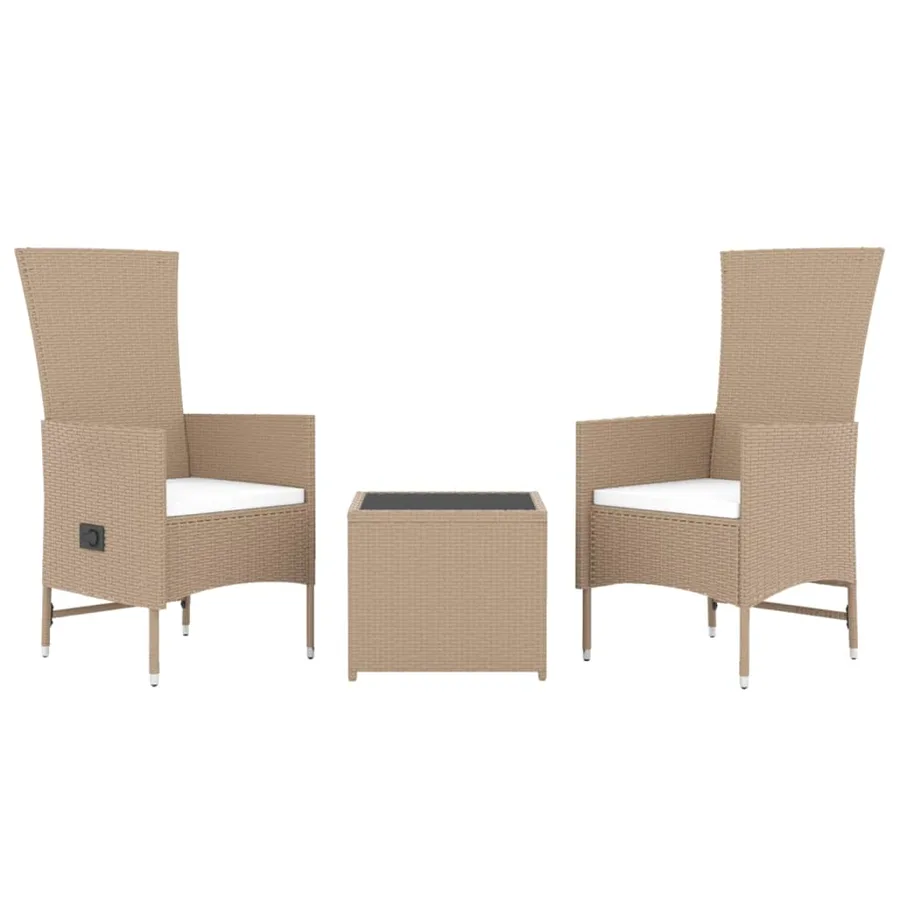 Ensemble de salon de jardin 3 pcs beige poly rotin et acier - 3