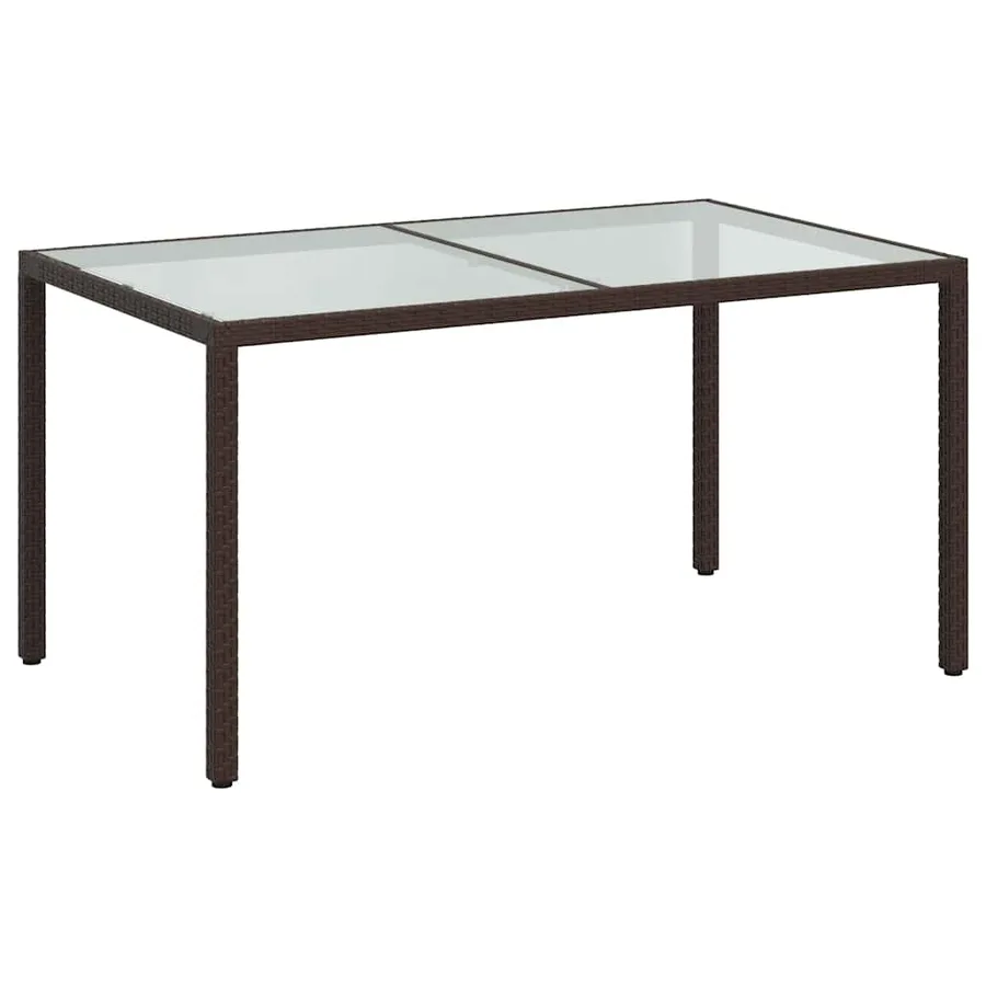 Table de jardin 150x90x75 cm Verre trempé/résine tressée Marron - 2