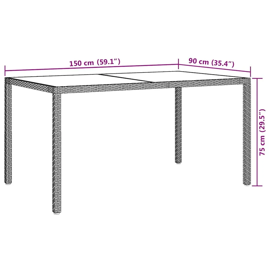 Table de jardin 150x90x75 cm Verre trempé/résine tressée Marron - 7
