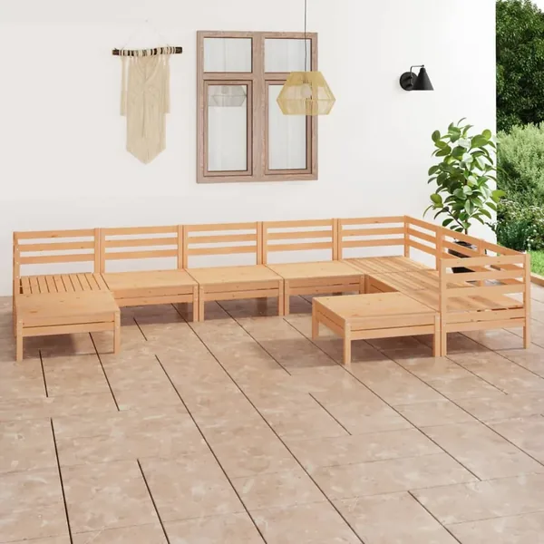 Salon de jardin 9 pcs Bois de pin massif