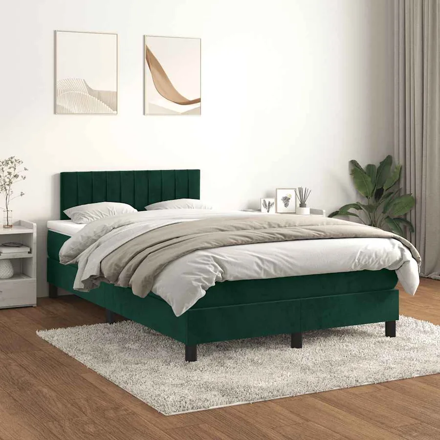 Sommier à lattes de lit et matelas Vert foncé 120x200cm Velours