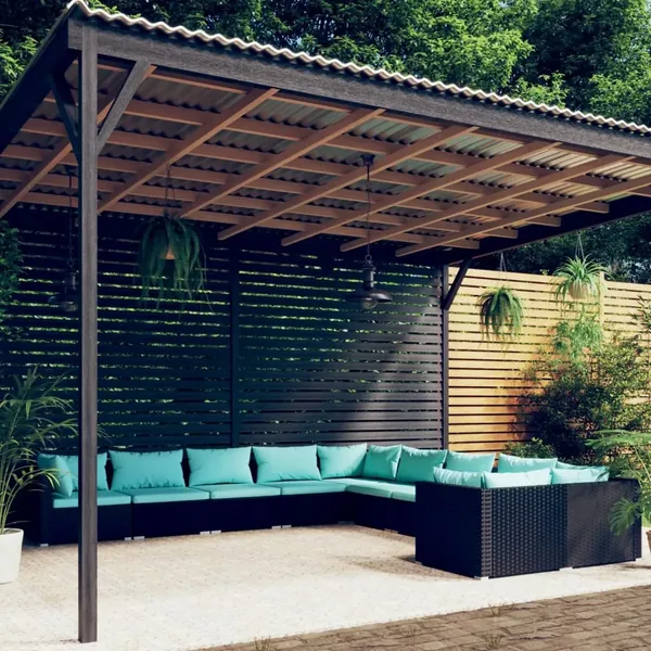Salon de jardin 10 pcs avec coussins Résine tressée Noir