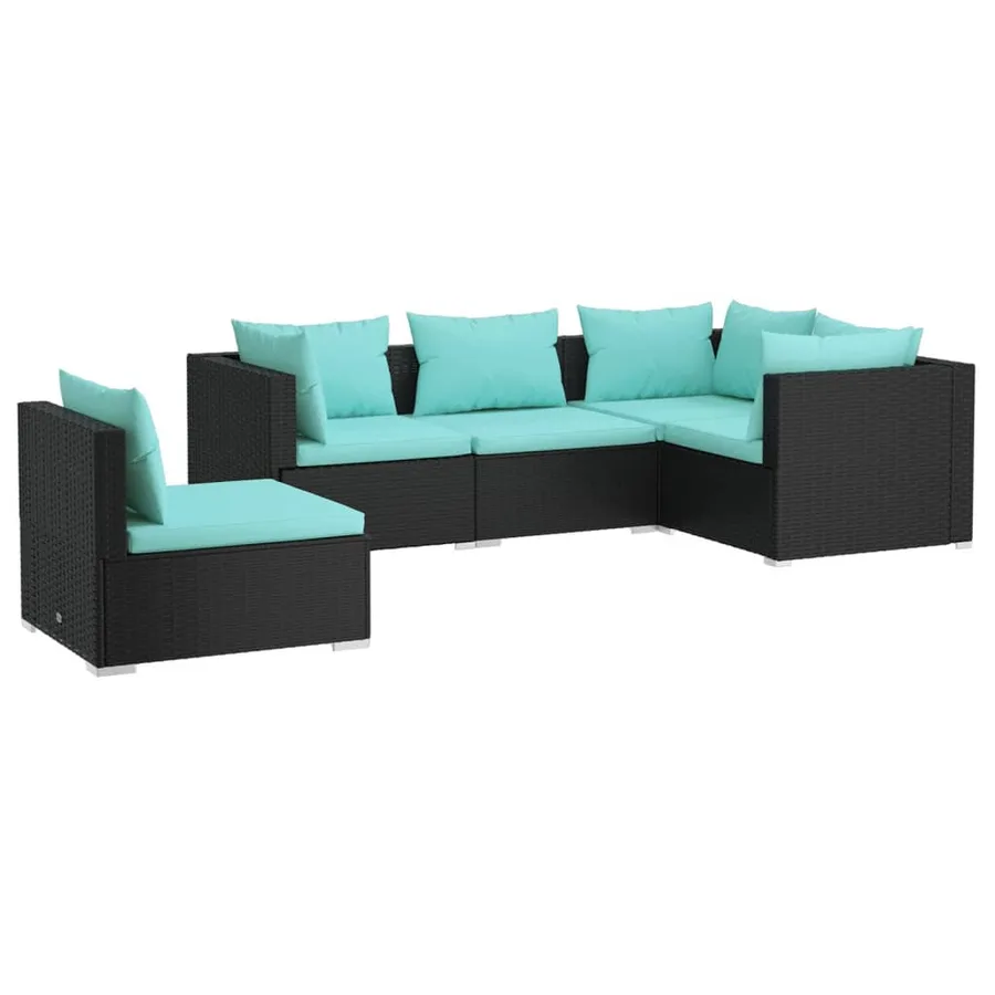 Salon de jardin 5 pcs avec coussins Résine tressée Noir - 2