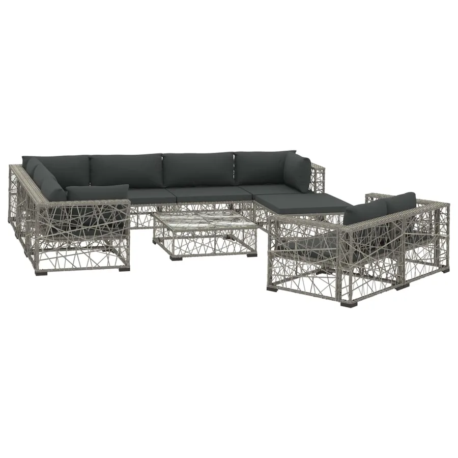 Salon de jardin 10 pcs avec coussins Résine tressée Gris - 2