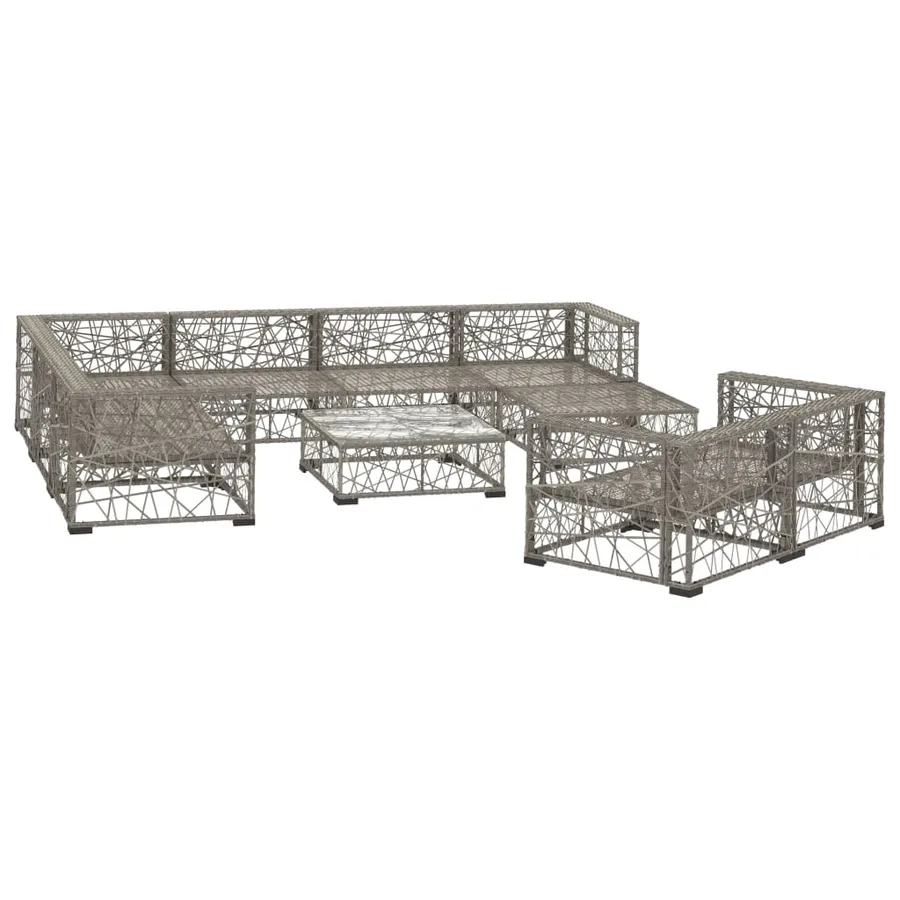 Salon de jardin 10 pcs avec coussins Résine tressée Gris - 3
