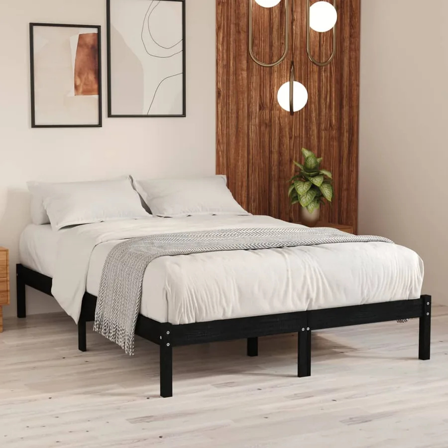 Cadre de lit sans matelas noir 150x200 cm bois massif