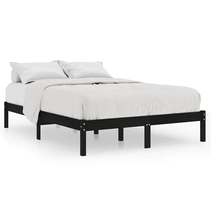 Cadre de lit sans matelas noir 150x200 cm bois massif - 2
