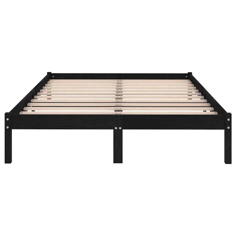 Cadre de lit sans matelas noir 150x200 cm bois massif - 4