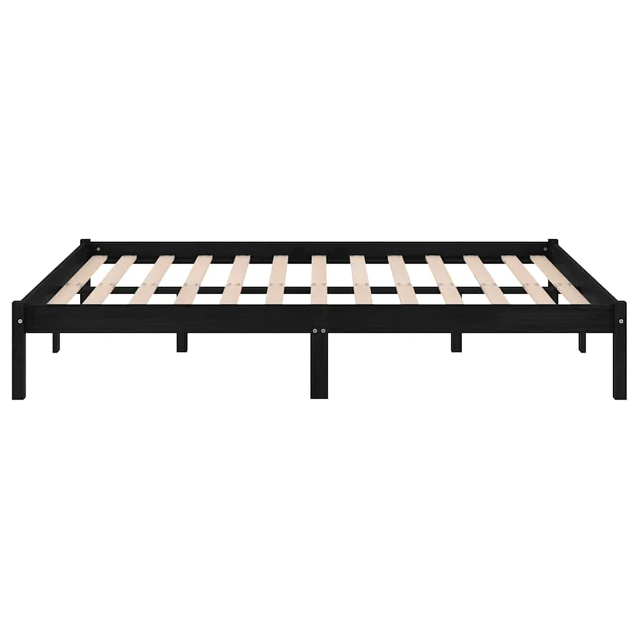 Cadre de lit sans matelas noir 150x200 cm bois massif - 5