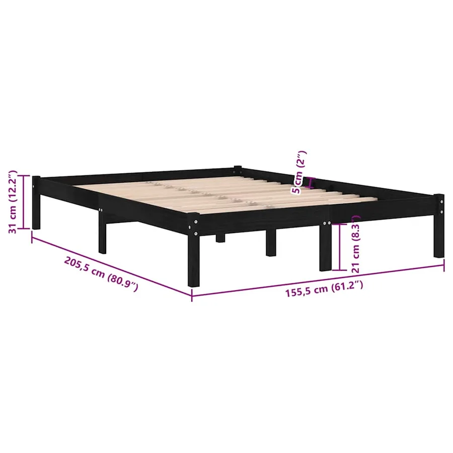 Cadre de lit sans matelas noir 150x200 cm bois massif - 8