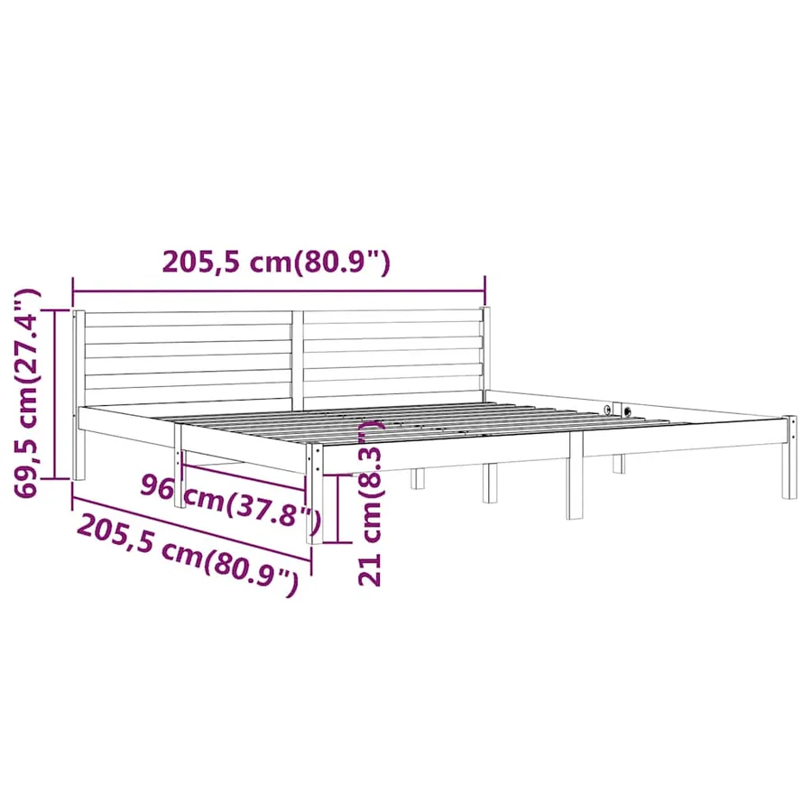 Cadre de lit sans matelas bois massif de pin 200x200 cm blanc - 8