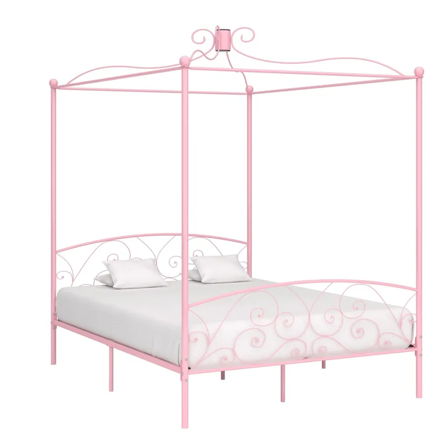 Cadre de lit à baldaquin sans matelas rose métal 180x200 cm