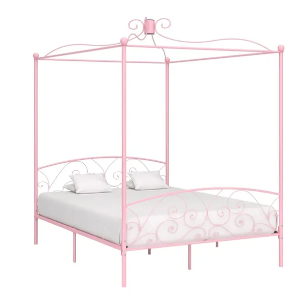 Cadre de lit à baldaquin sans matelas rose métal 180x200 cm
