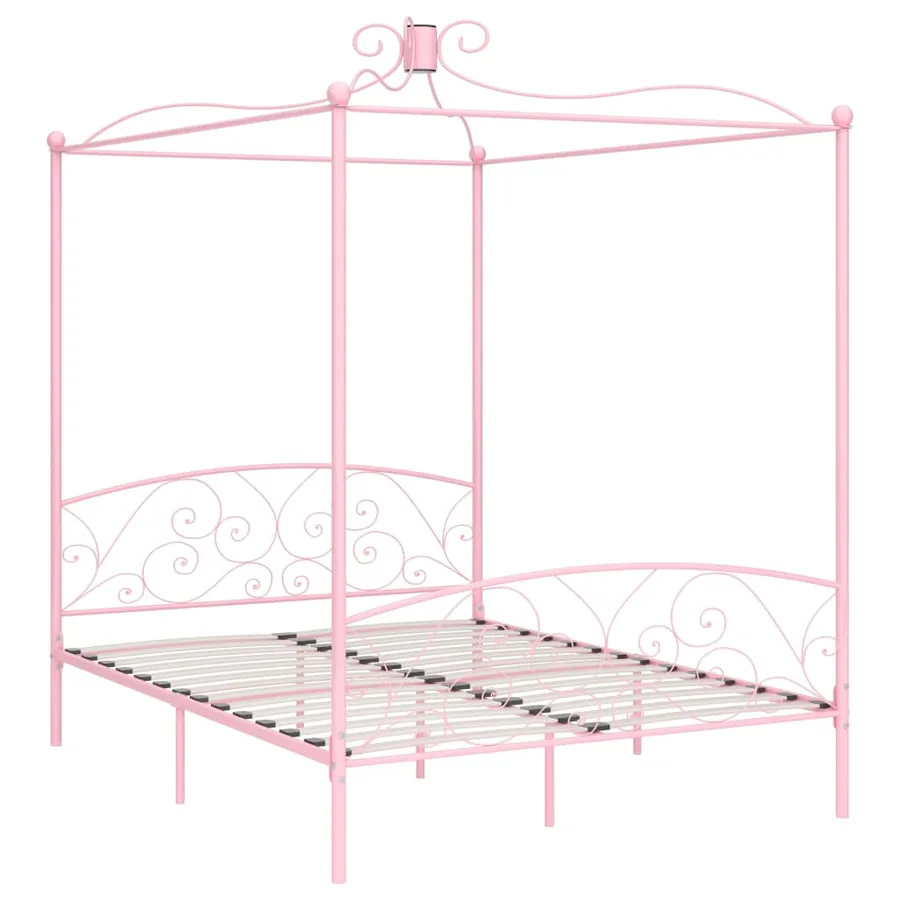 Cadre de lit à baldaquin sans matelas rose métal 180x200 cm - 2