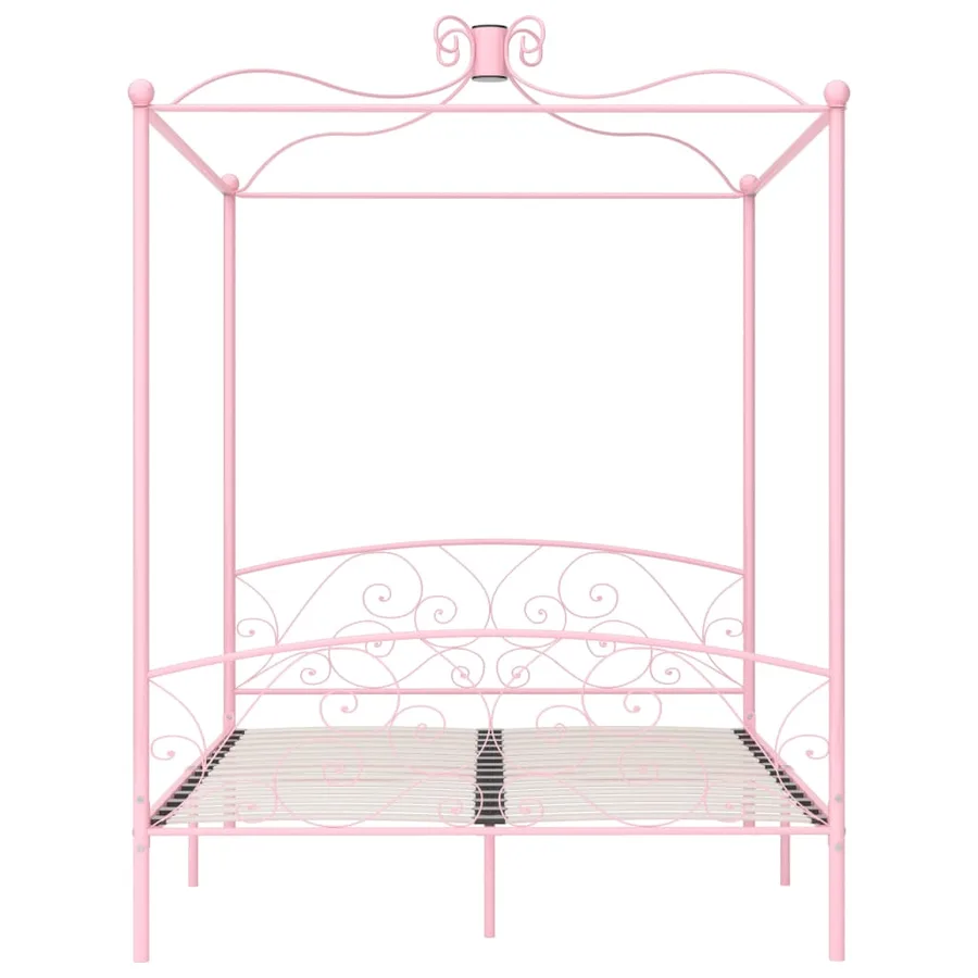 Cadre de lit à baldaquin sans matelas rose métal 180x200 cm - 3