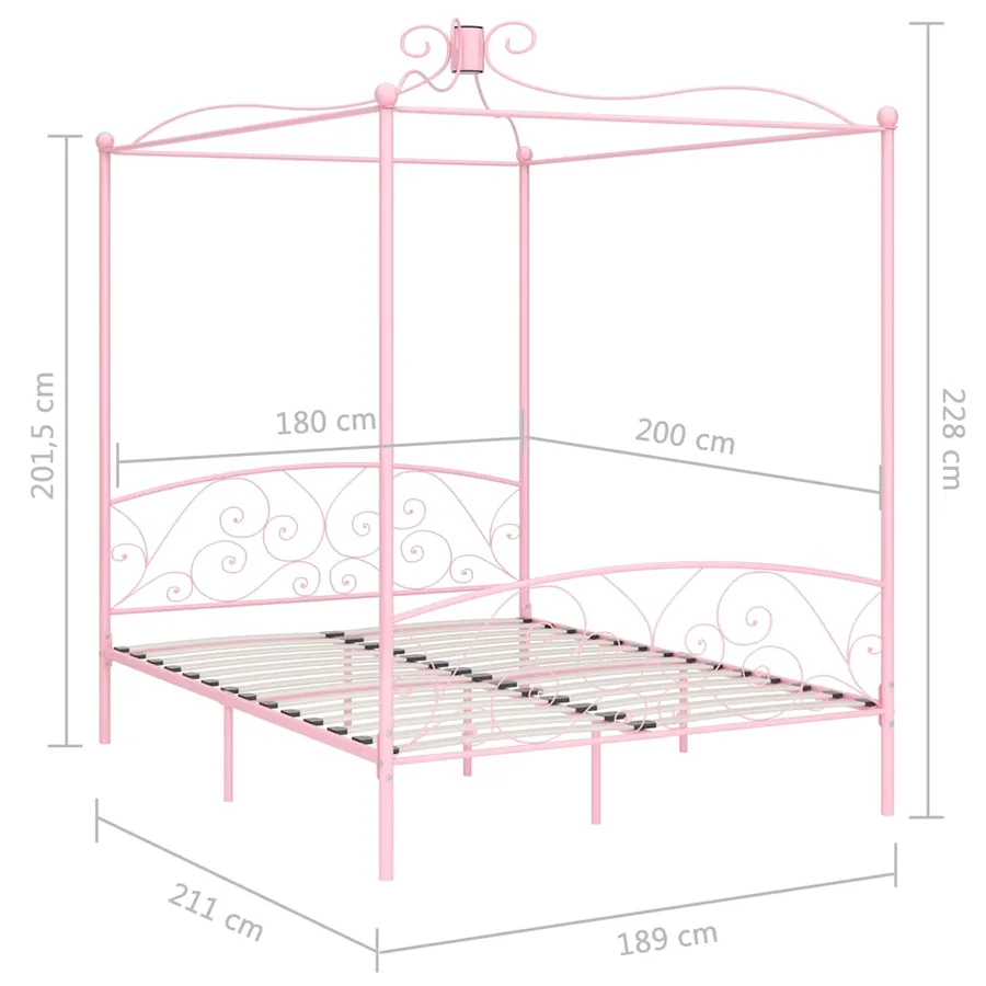 Cadre de lit à baldaquin sans matelas rose métal 180x200 cm - 6